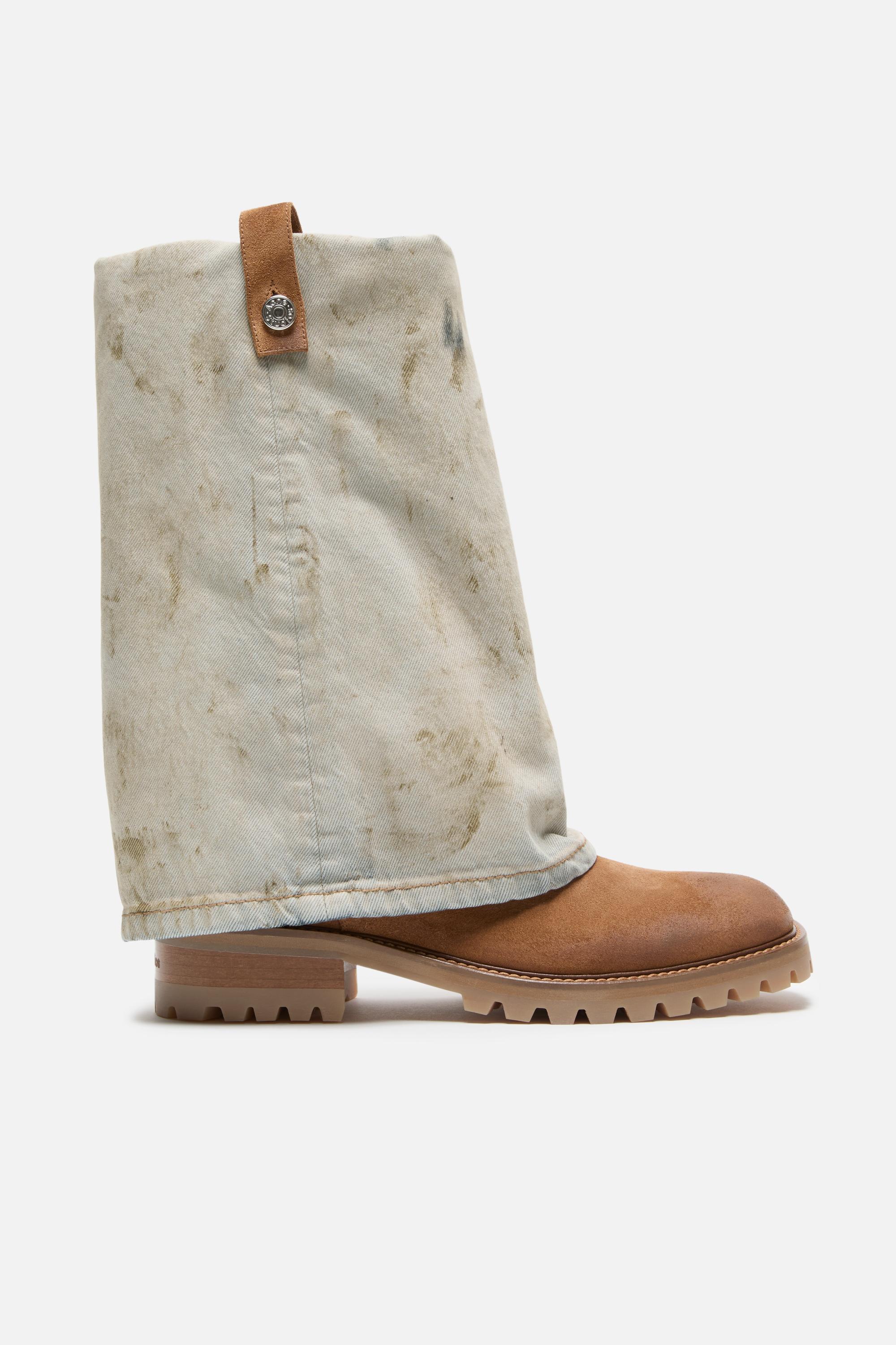 Acne Studios | Folded Denim Boot | 40 | Brown/grey by ACNE STUDIOS