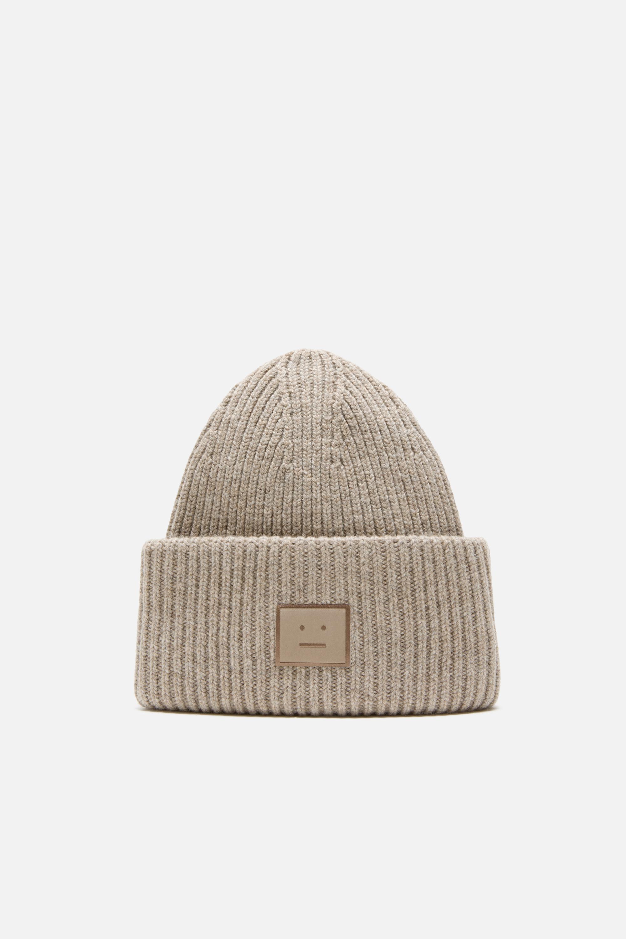 Acne Studios | Large Face Logo Beanie - Yak | One size | Greige melange by ACNE STUDIOS