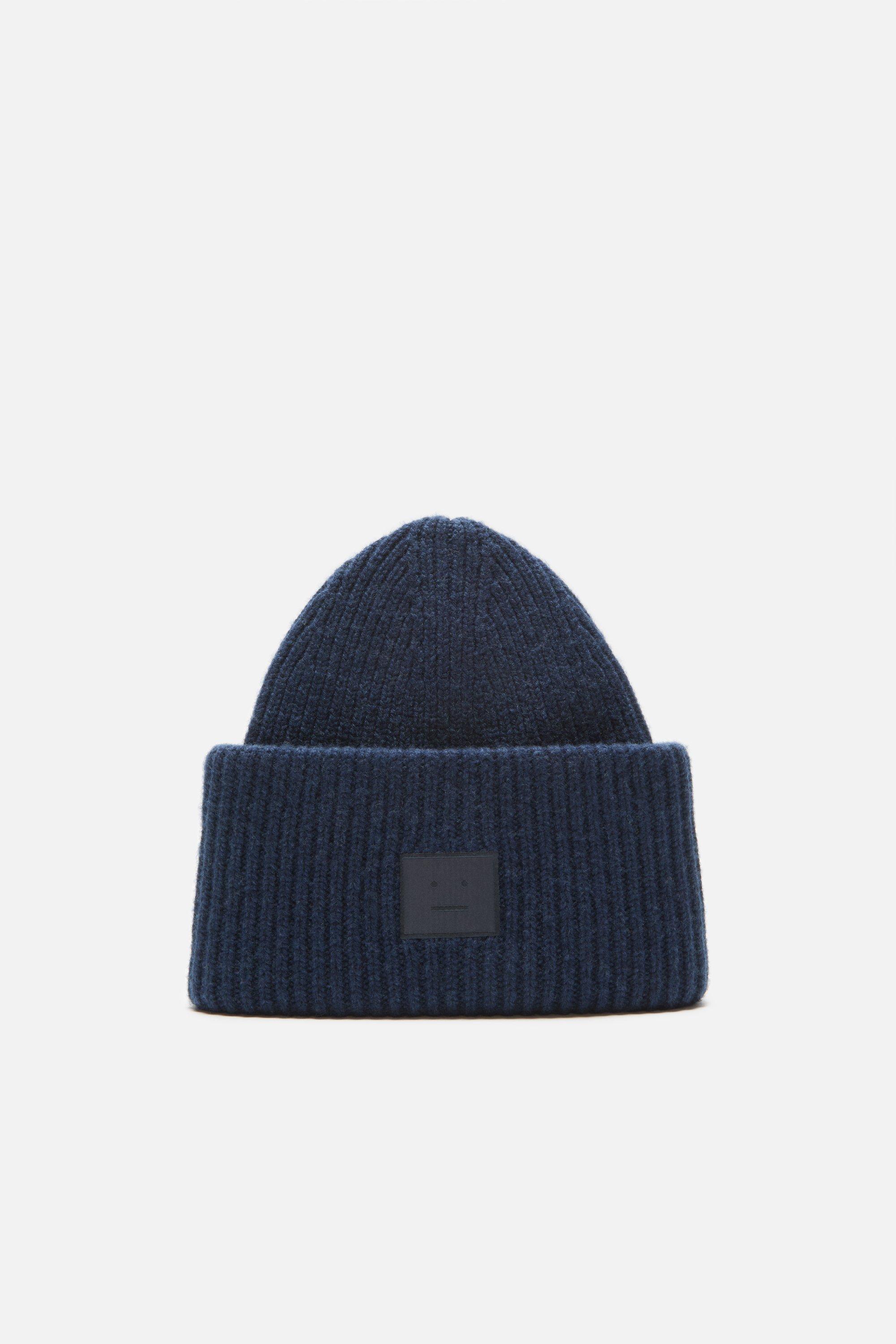 Acne Studios | Large Face Logo Beanie - Yak | One size | Navy melange by ACNE STUDIOS