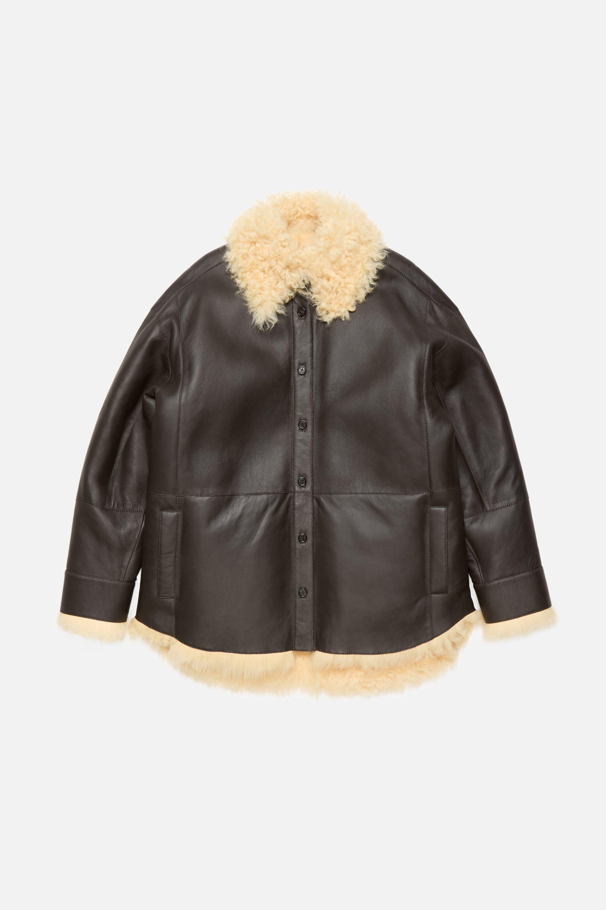 Acne Studios | Shearling Shirt Jacket | 34 | Coffee brown/pale yellow by ACNE STUDIOS