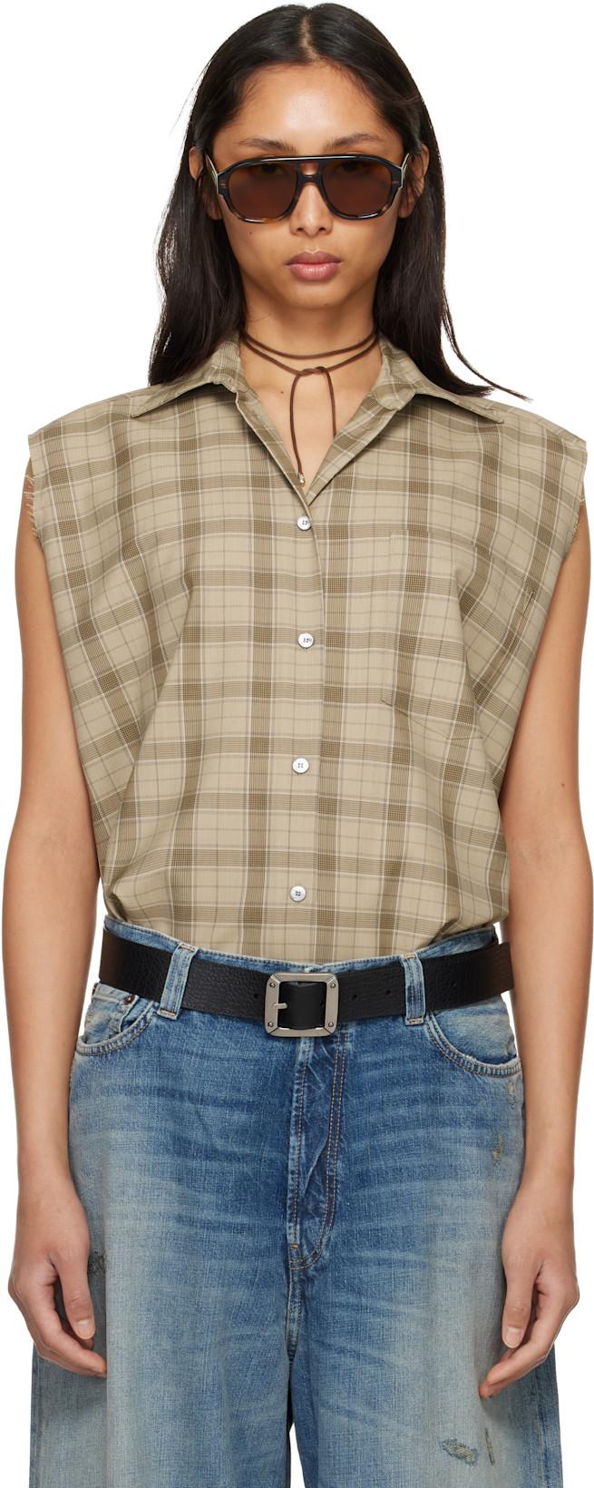Beige Check Button-Up Vest by ACNE STUDIOS