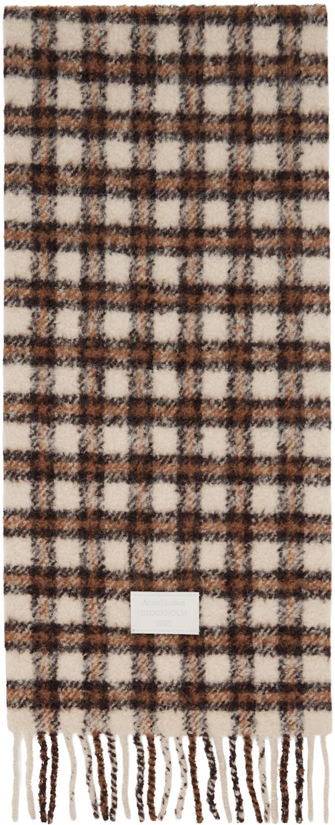 Beige & Brown Checked Logo Scarf by ACNE STUDIOS