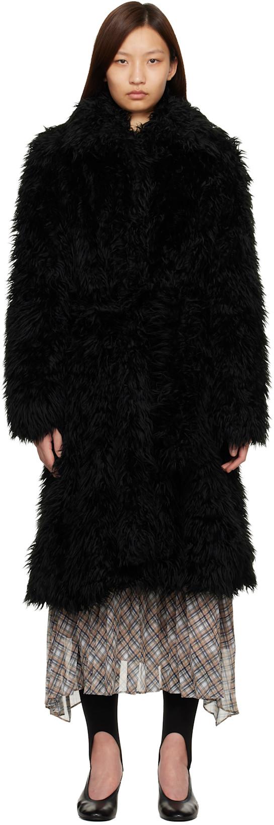 Black Belted Faux-Fur Coat by ACNE STUDIOS
