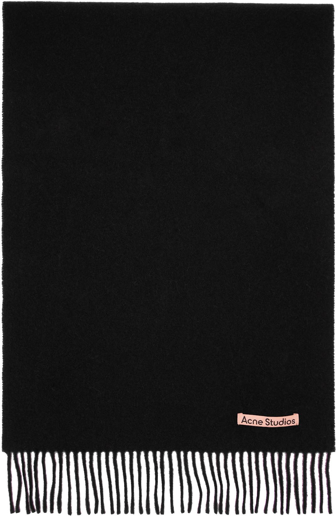 Black Fringe Wool Narrow Scarf by ACNE STUDIOS