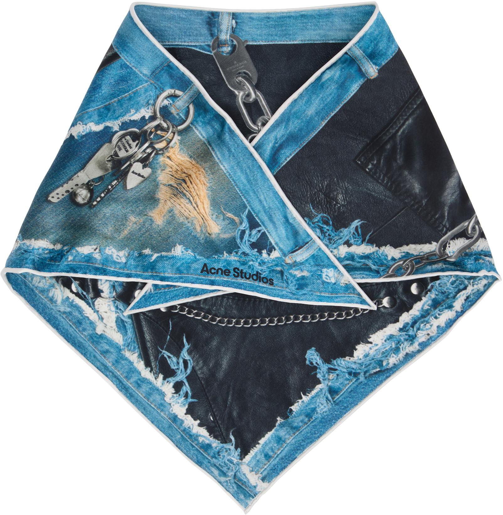 Black & Blue Printed Silk Scarf by ACNE STUDIOS