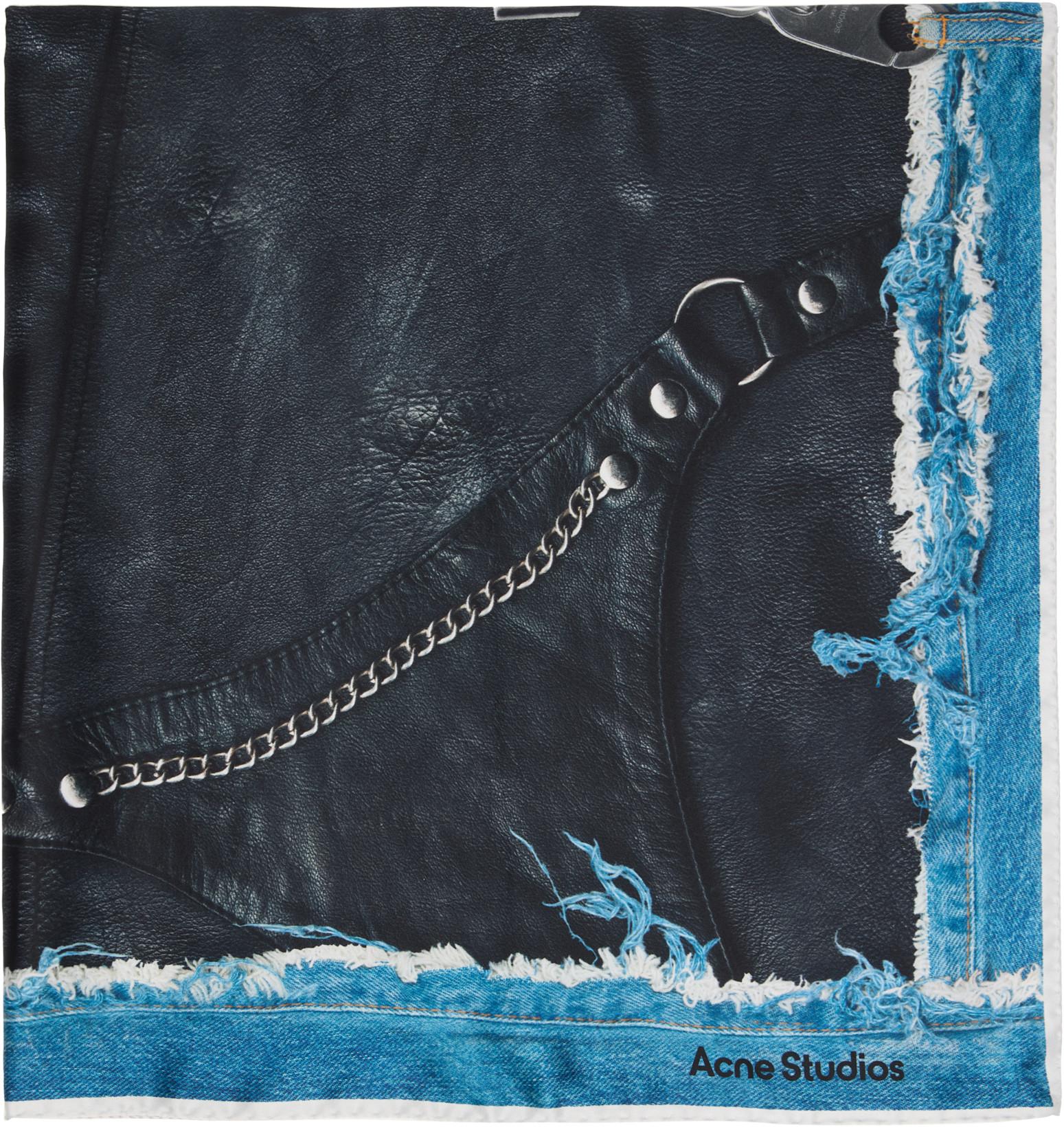 Black & Blue Printed Silk Scarf by ACNE STUDIOS
