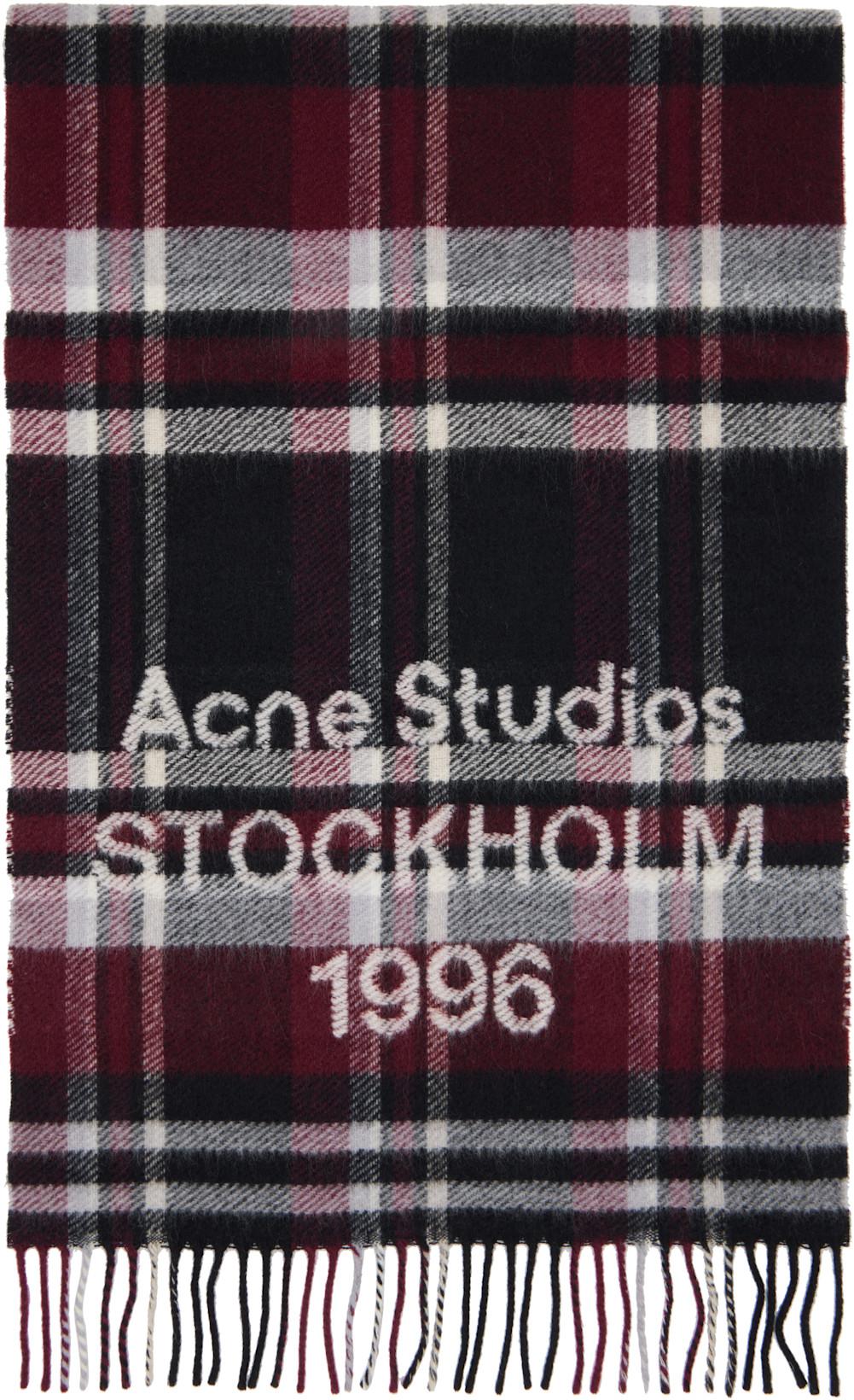 Black & Burgundy Logo Fringe Scarf by ACNE STUDIOS