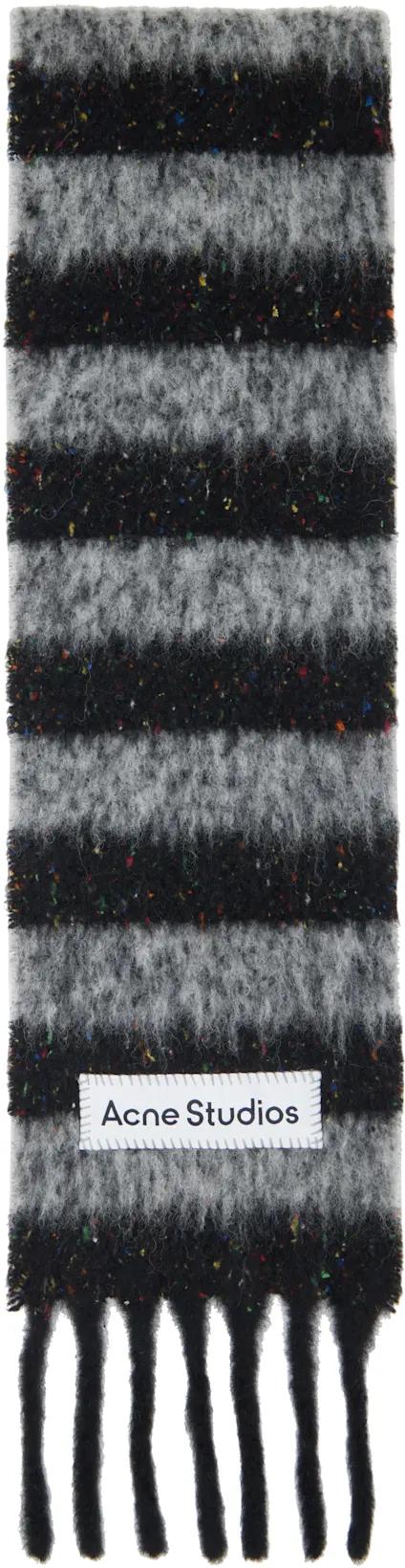 Black & Gray Fringed Wool Skinny Scarf by ACNE STUDIOS