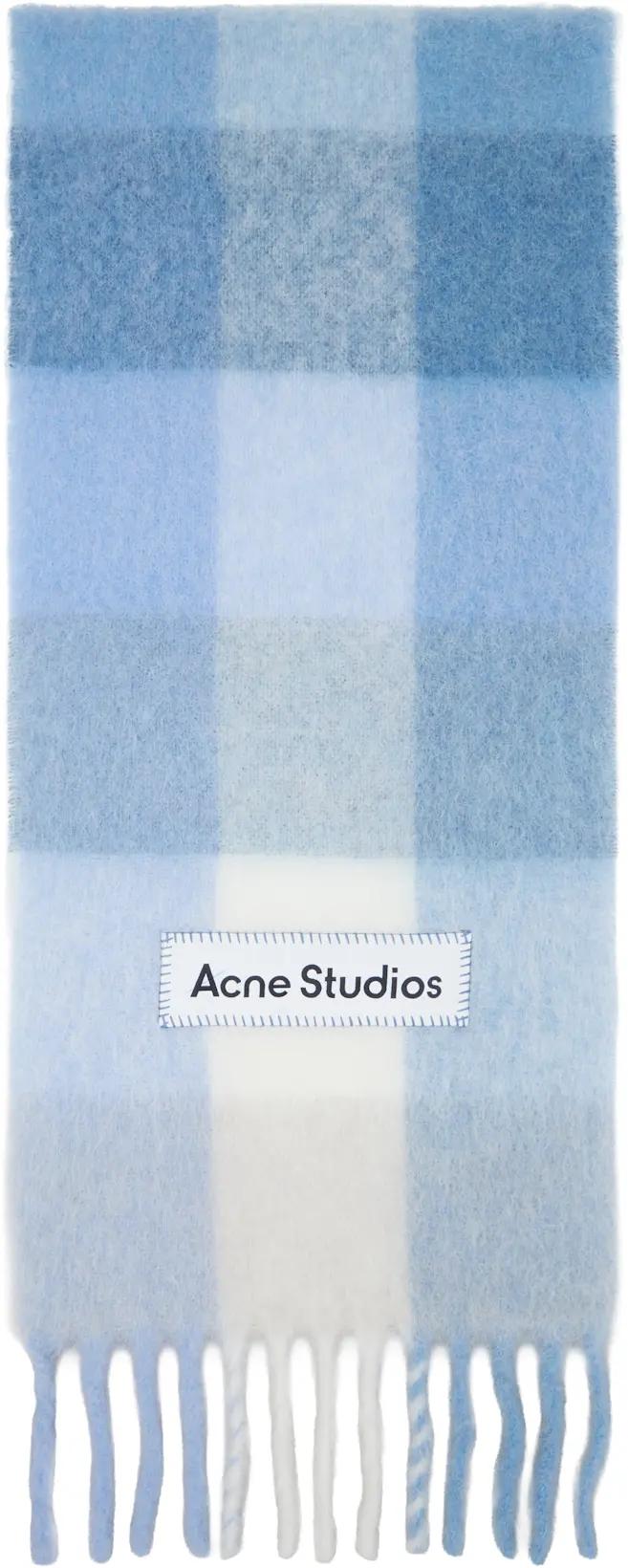 Blue Mohair Checked Scarf by ACNE STUDIOS