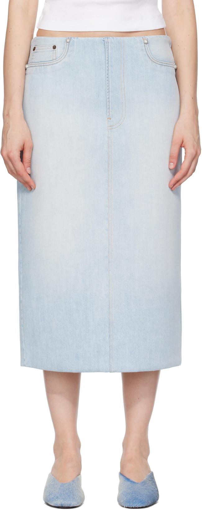 Blue Padded Denim Midi Skirt by ACNE STUDIOS