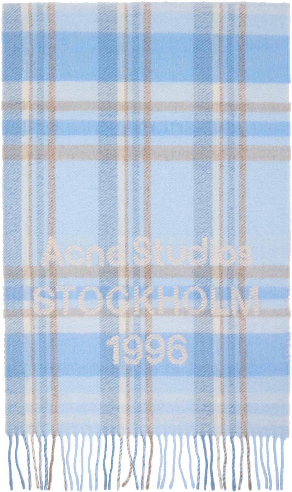 Blue Wide Check Logo Scarf by ACNE STUDIOS