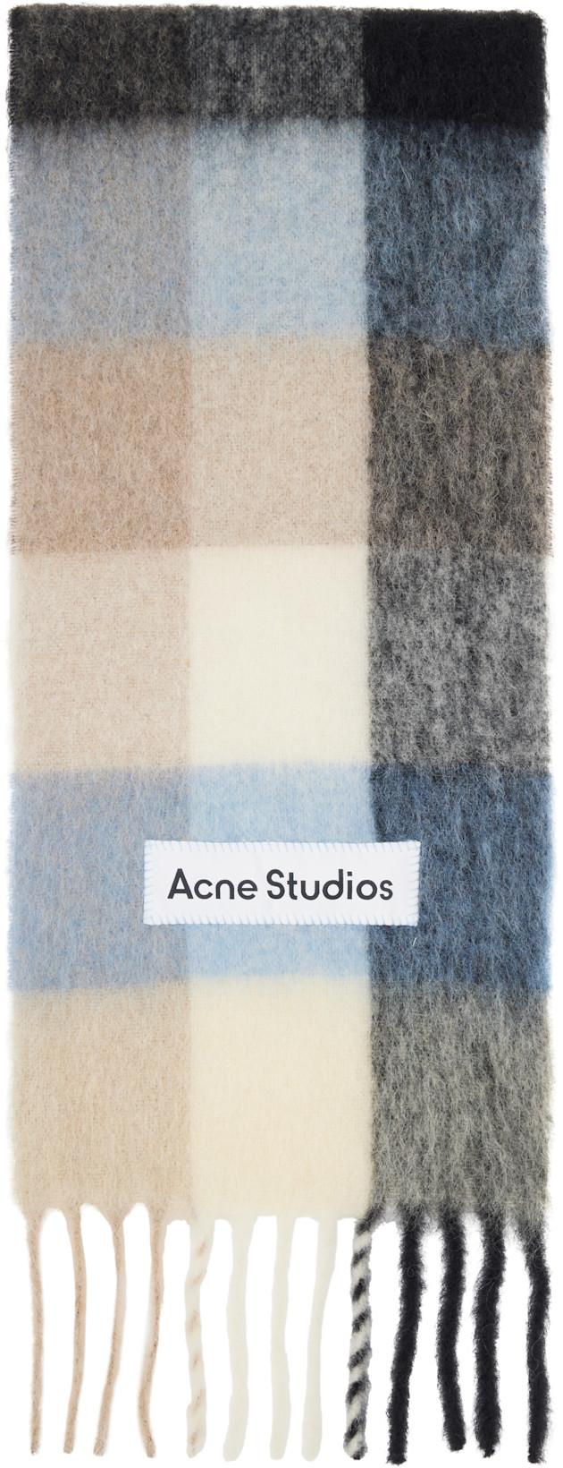 Blue & Beige Mohair Checked Scarf by ACNE STUDIOS