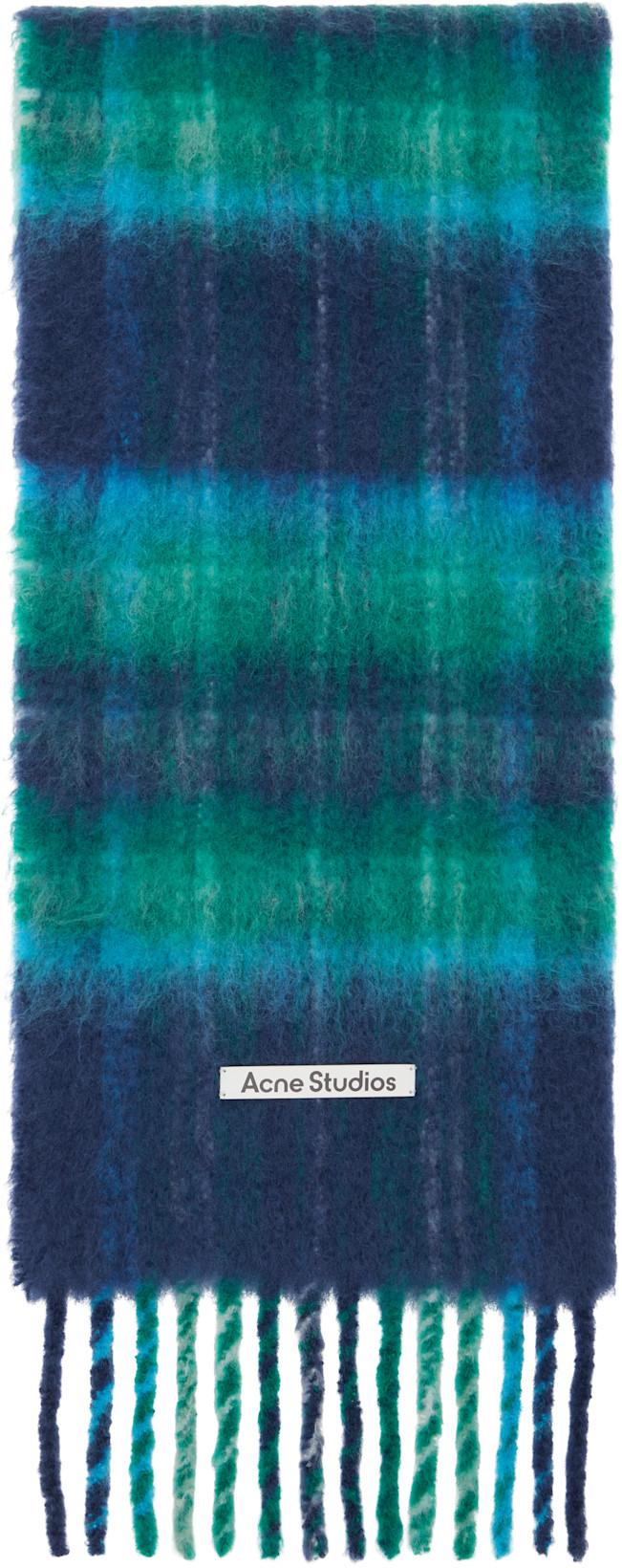 Blue & Green Mohair Check Scarf by ACNE STUDIOS