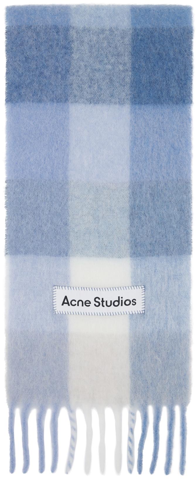 Blue & White Mohair Checked Scarf by ACNE STUDIOS