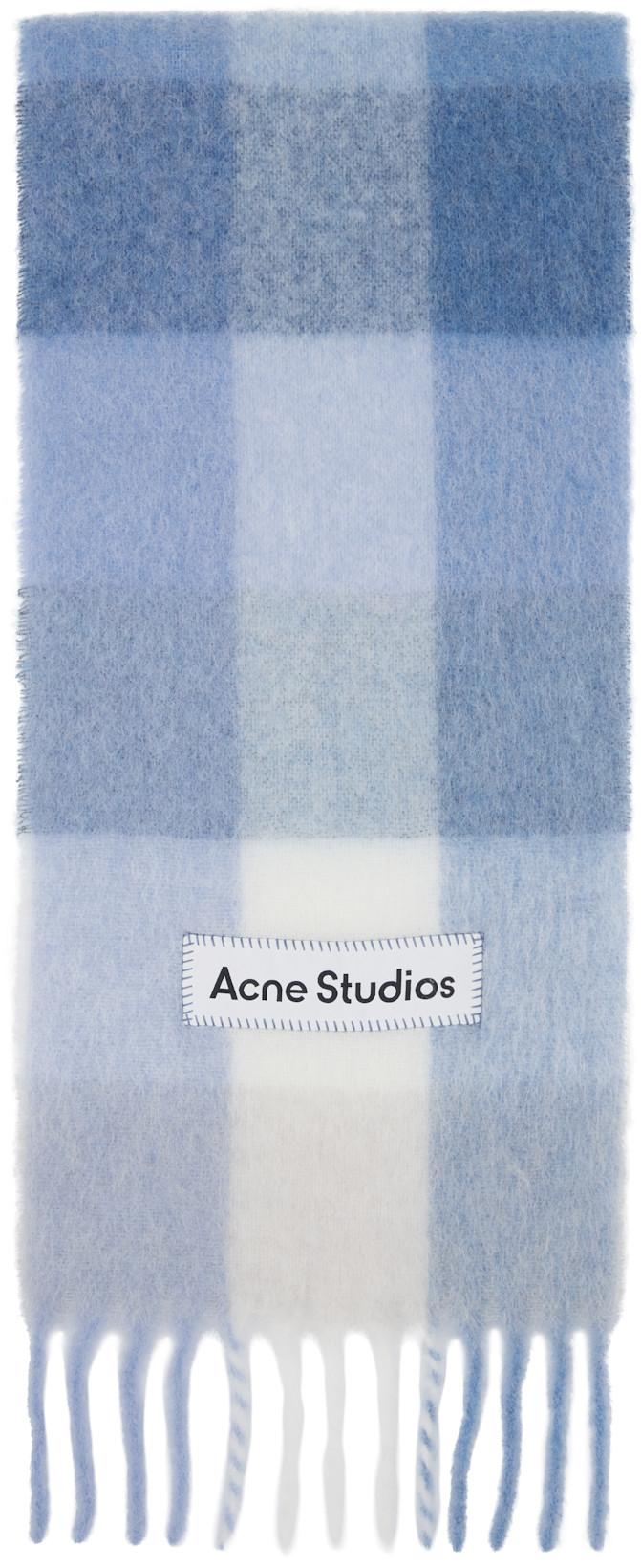 Blue & White Mohair Checked Scarf by ACNE STUDIOS