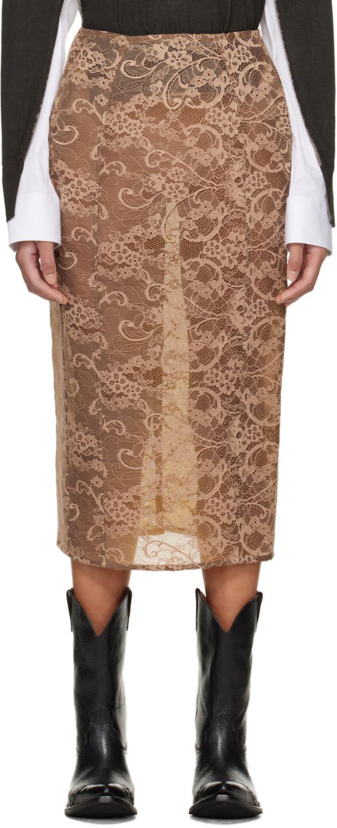 Brown Lace Midi Skirt by ACNE STUDIOS