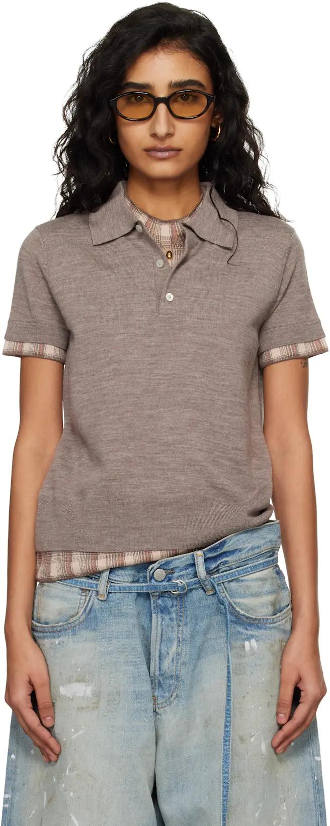 Brown Layered Wool Knit Polo by ACNE STUDIOS