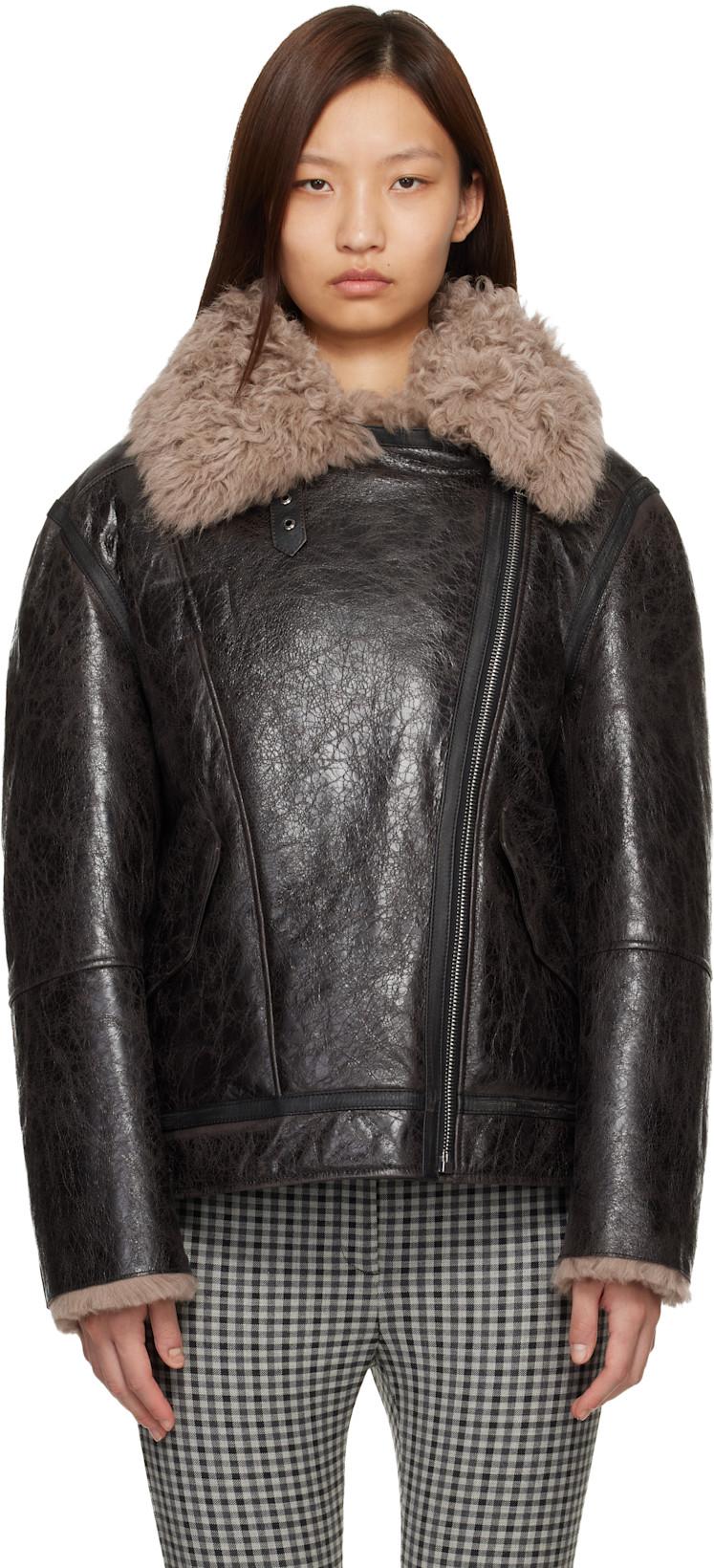 Brown Leather Shearling Jacket by ACNE STUDIOS