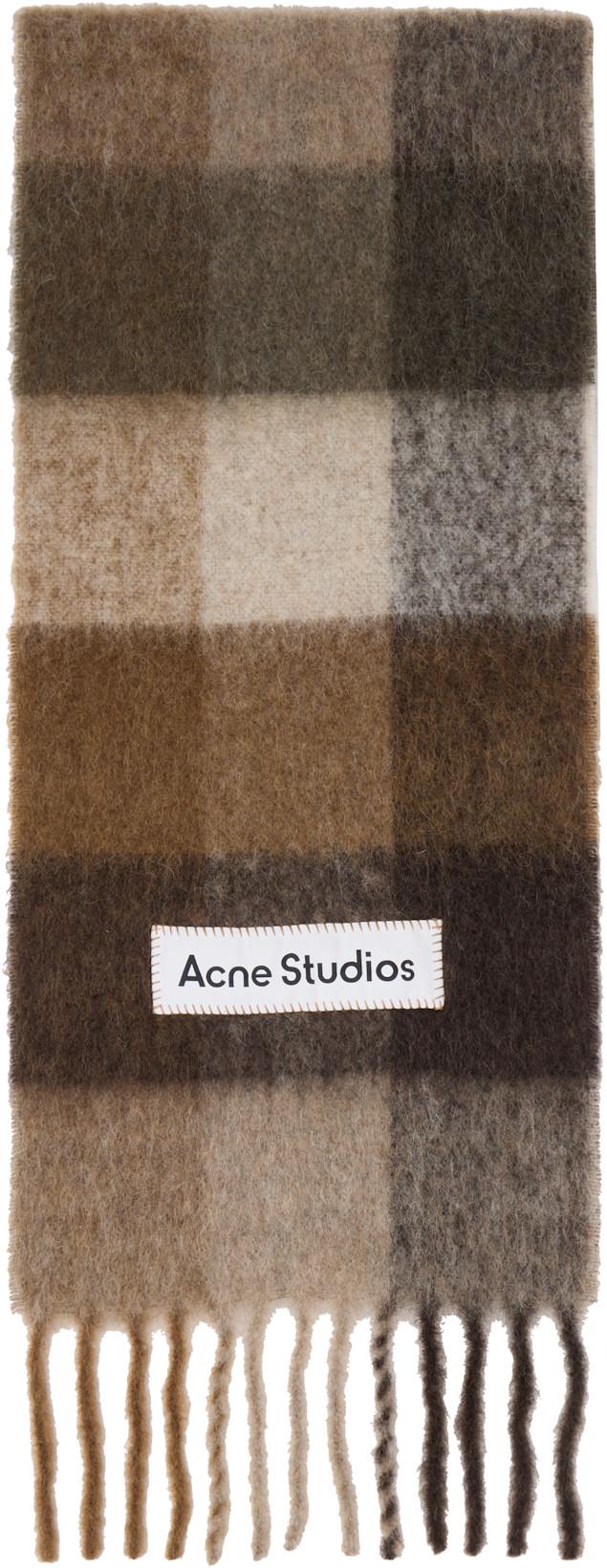 Brown Mohair Checked Scarf by ACNE STUDIOS