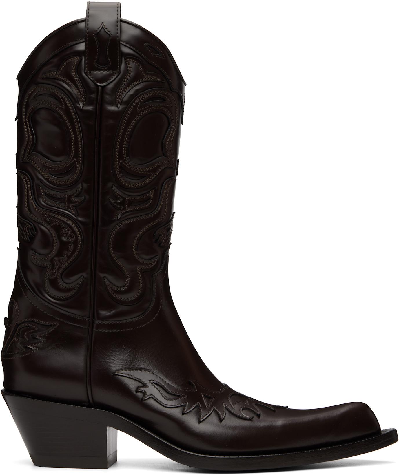 Brown Pointy Leather Cowboy Boots by ACNE STUDIOS