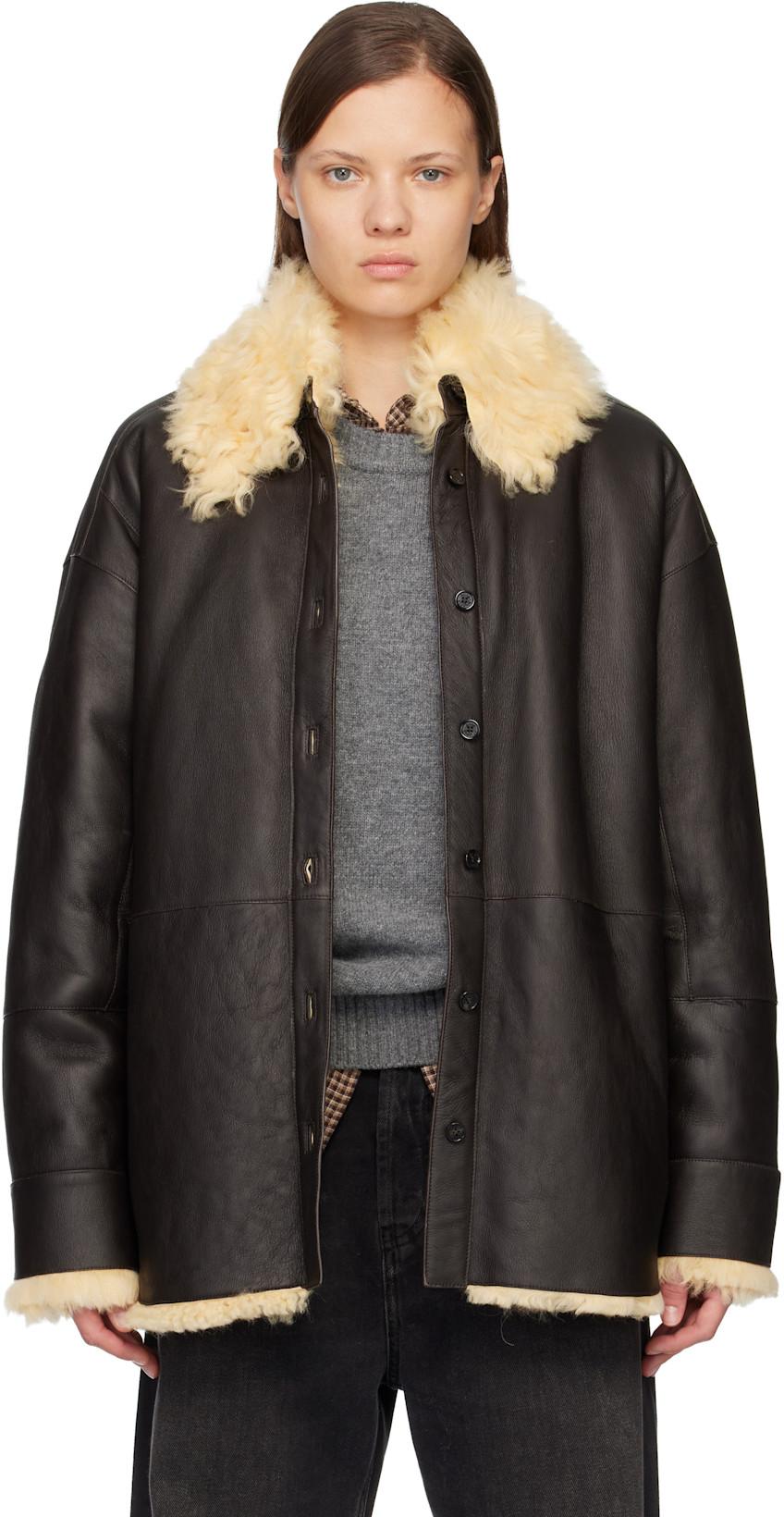 Brown Shearling Shirt Jacket by ACNE STUDIOS Brown Shearling Shirt Jacket by ACNE STUDIOS