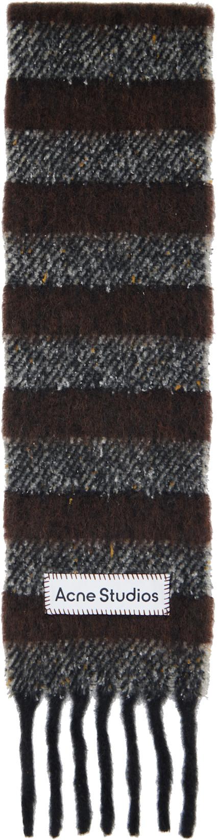 Brown & Gray Fringed Wool Skinny Scarf by ACNE STUDIOS