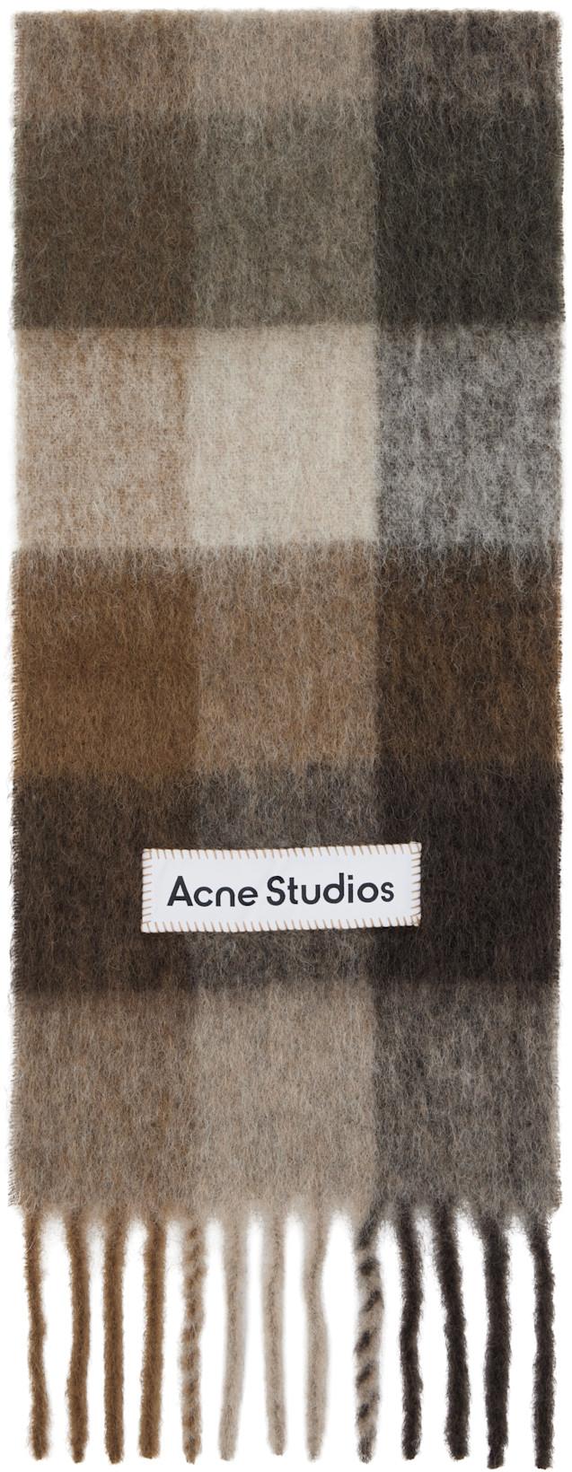 Brown & White Mohair Checked Scarf by ACNE STUDIOS
