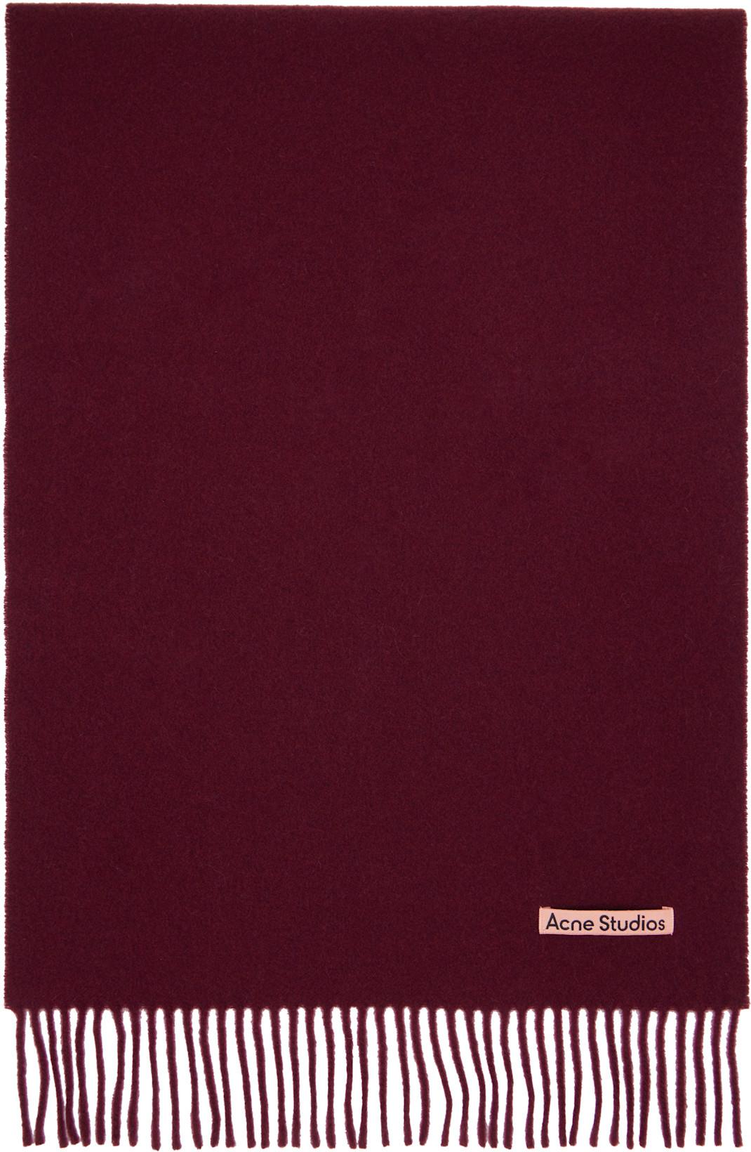 Burgundy Fringe Wool Narrow Scarf by ACNE STUDIOS