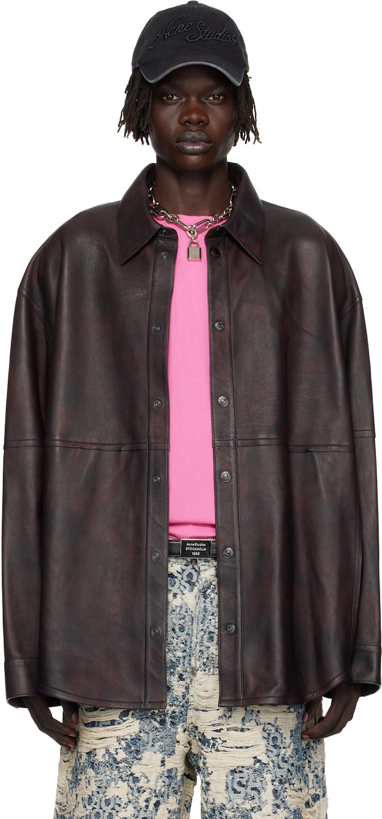 Burgundy Relaxed Fit Leather Overshirt by ACNE STUDIOS