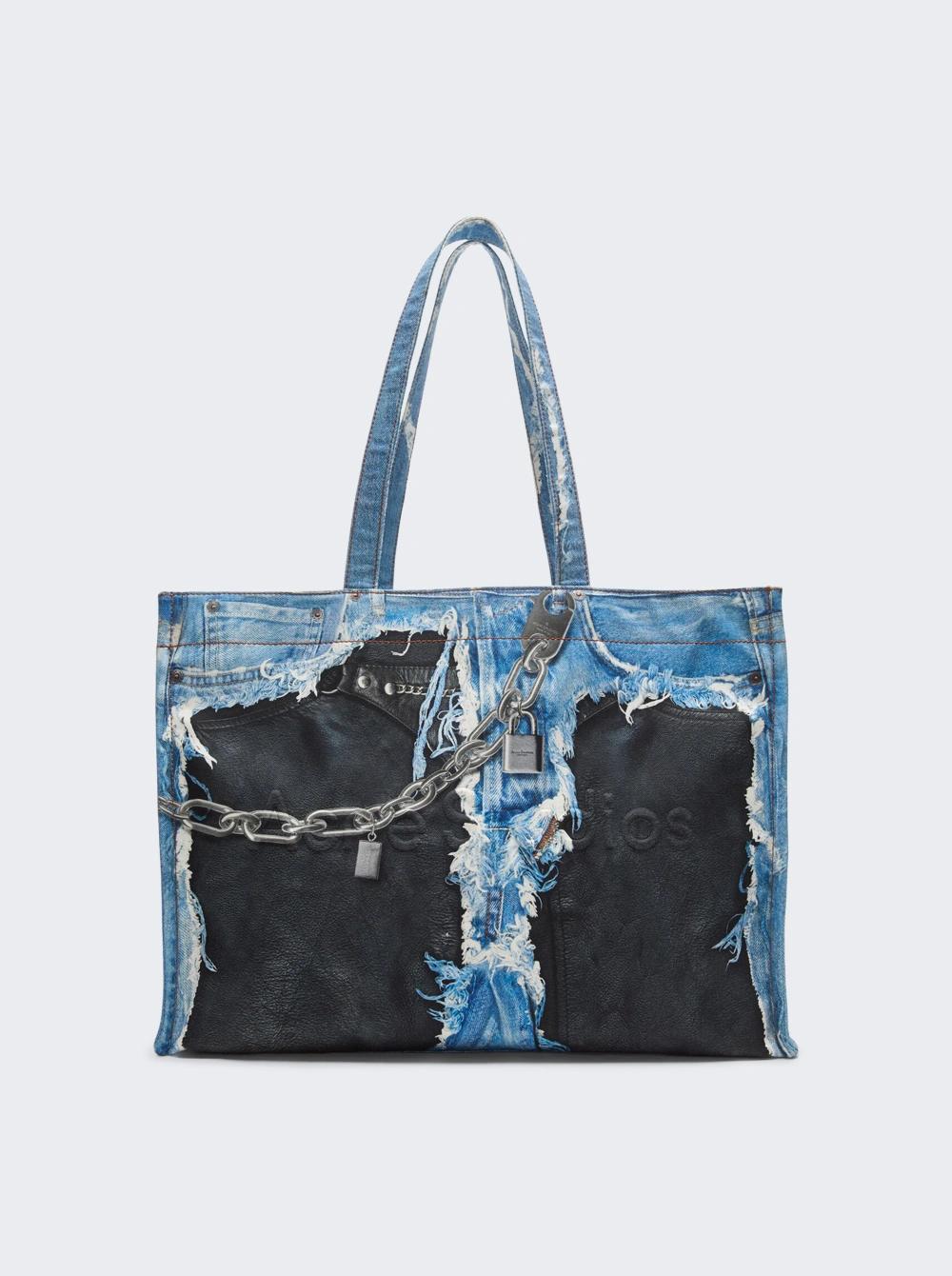 Denim Print Tote Bag Mid Blue  | The Webster by ACNE STUDIOS