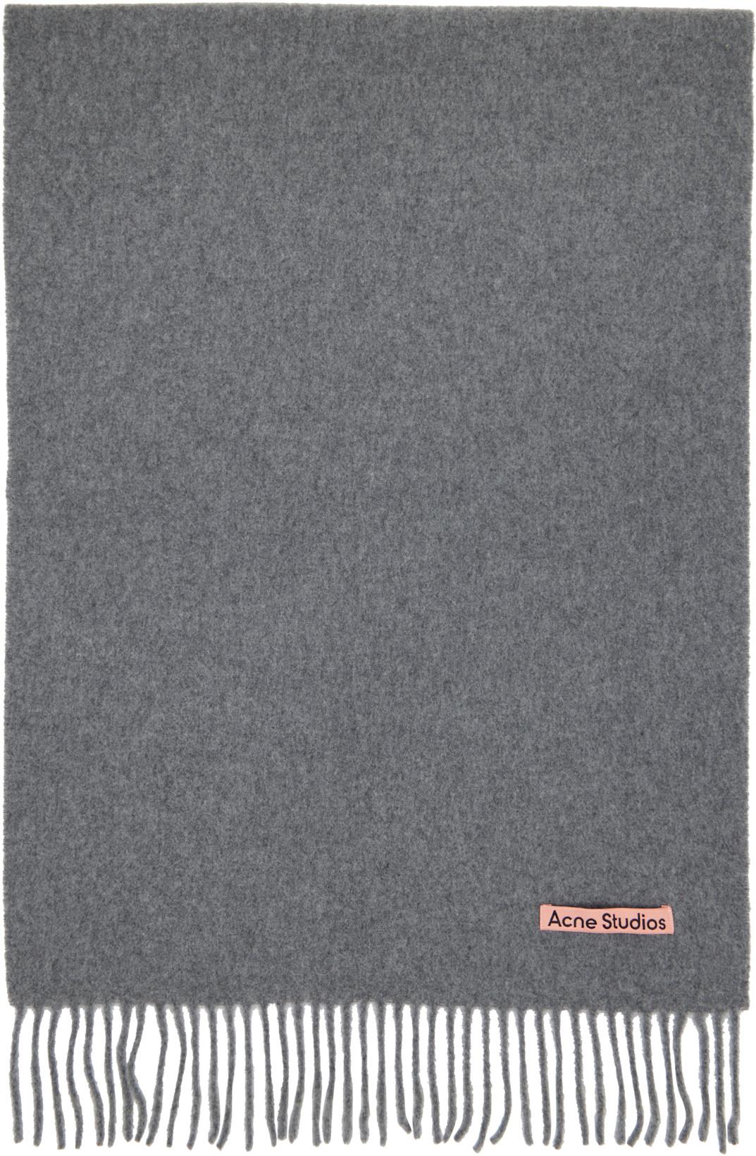 Gray Fringe Wool Narrow Scarf by ACNE STUDIOS