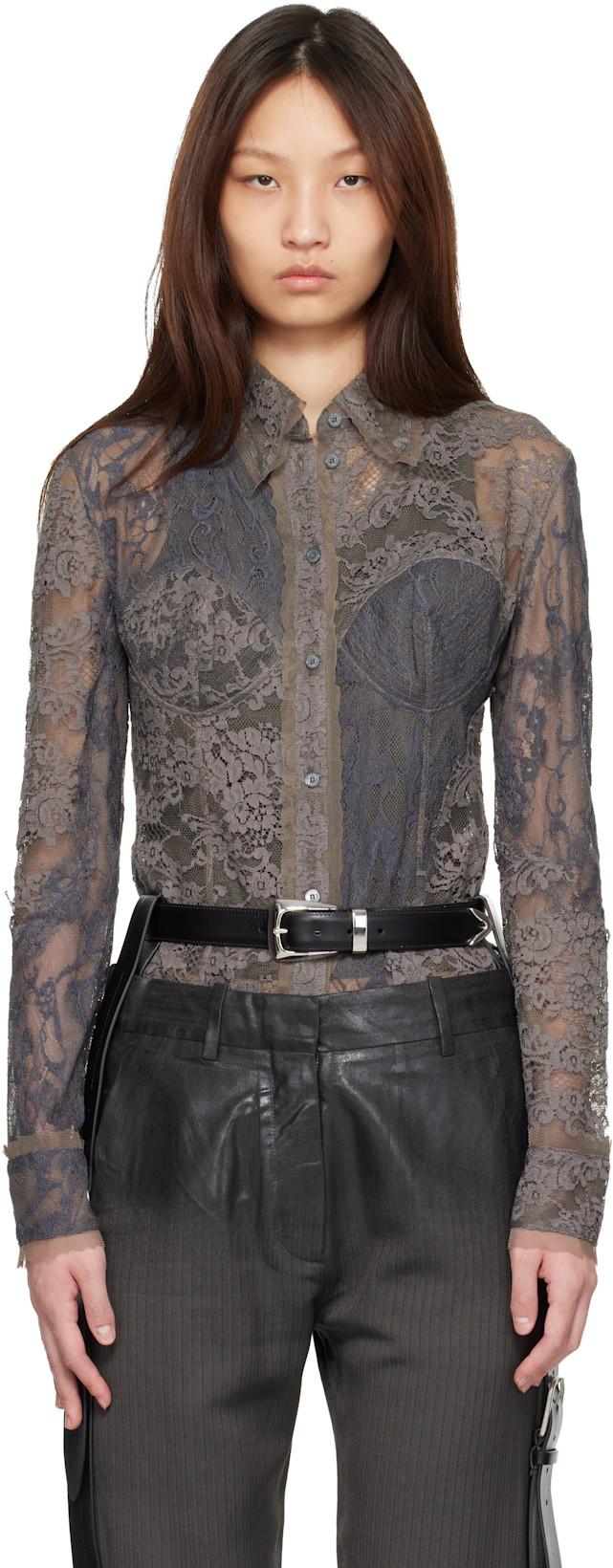 Gray Lace Corset Shirt by ACNE STUDIOS