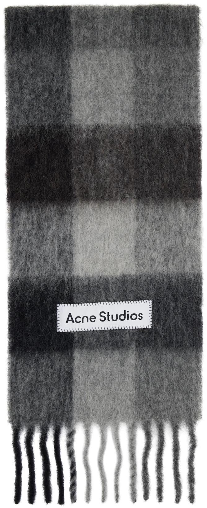 Gray Mohair Checked Scarf by ACNE STUDIOS