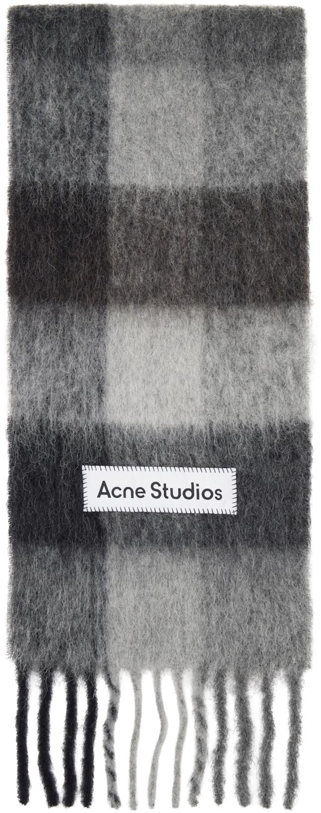 Gray Mohair Checked Scarf by ACNE STUDIOS