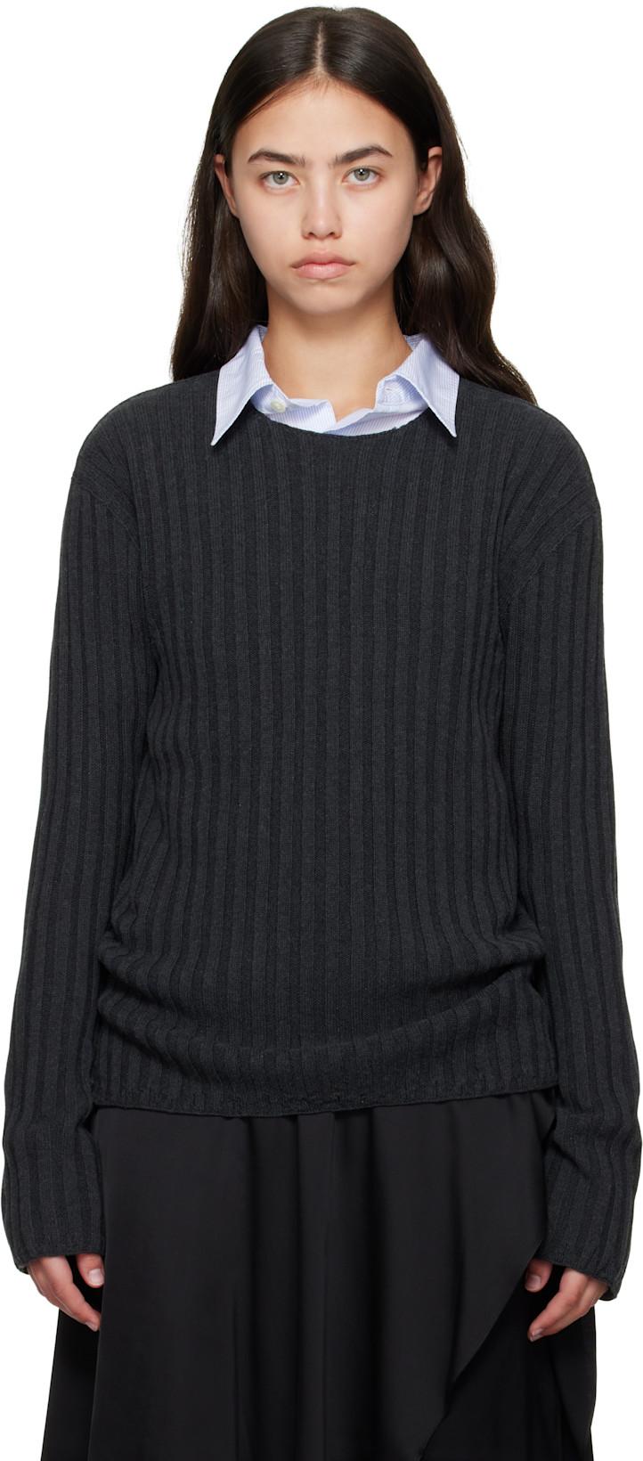 Gray Ribbed Crewneck Knit Sweater by ACNE STUDIOS
