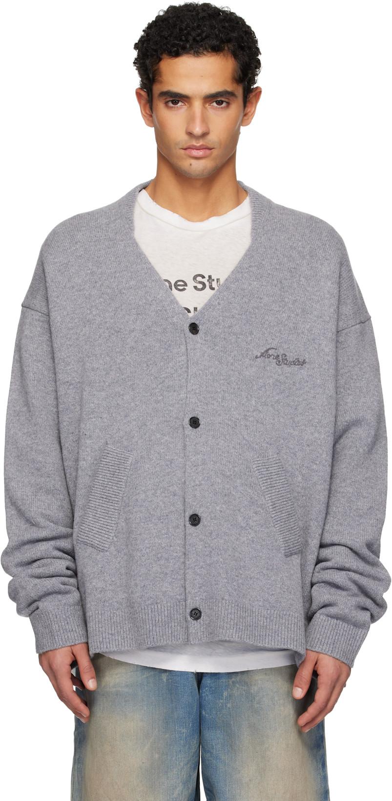 Gray Wool V-Neck Cardigan by ACNE STUDIOS