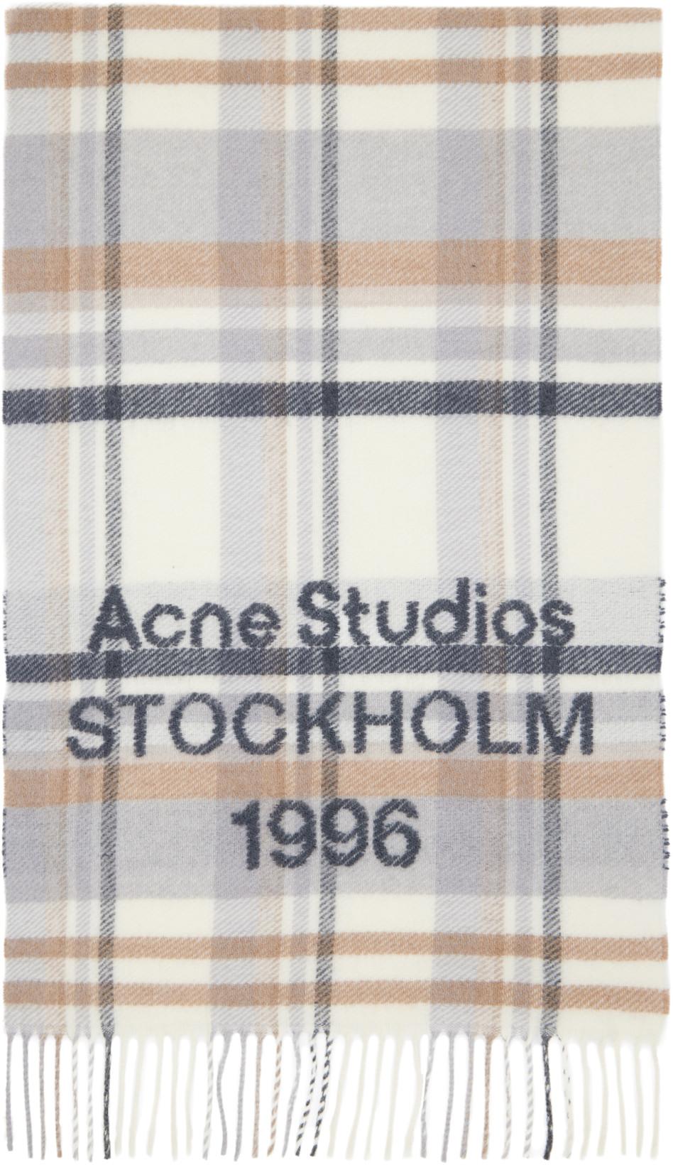 Gray & Beige Check Logo Wide Scarf by ACNE STUDIOS