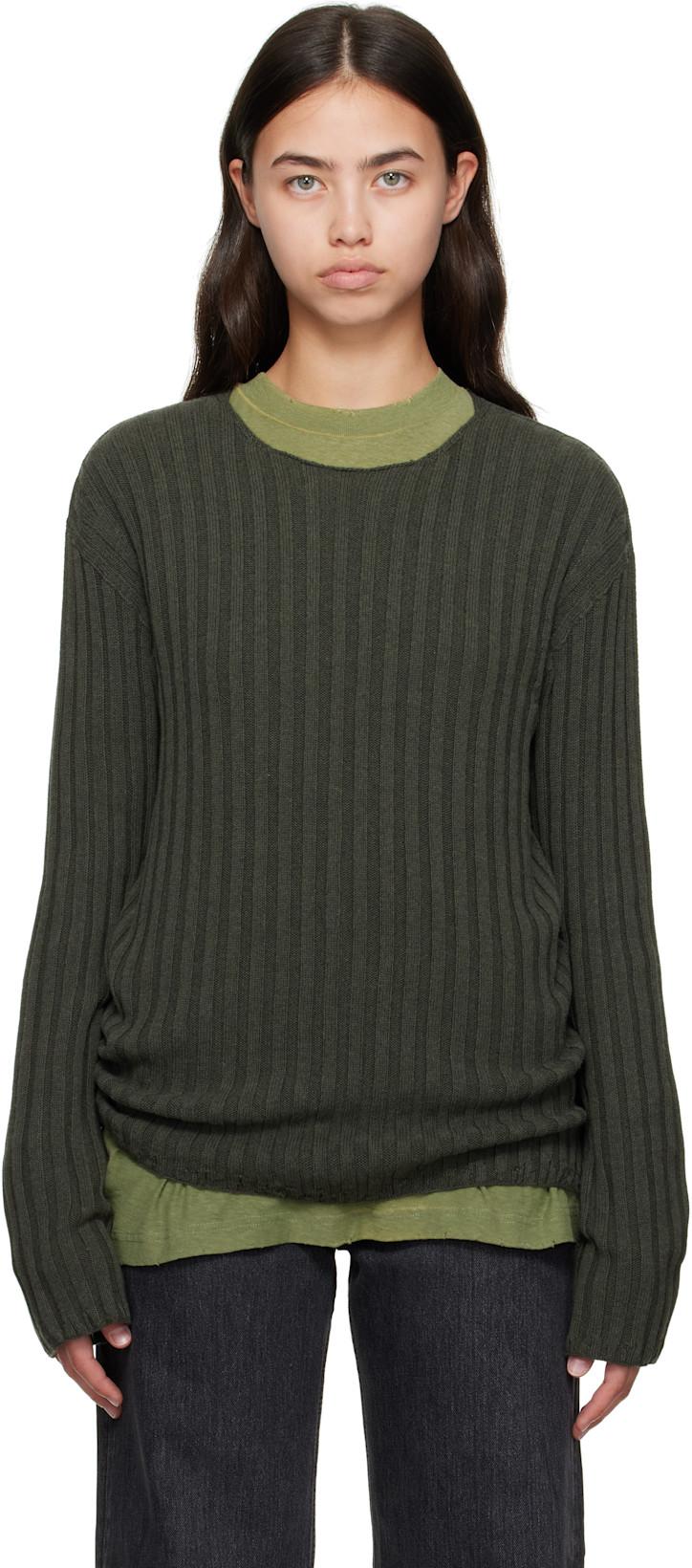 Green Ribbed Crewneck Knit Sweater by ACNE STUDIOS