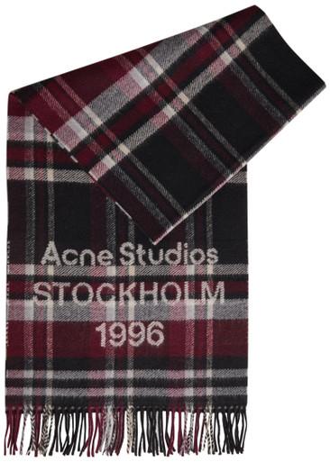 Logo-intarsia checked wool-blend scarf by ACNE STUDIOS