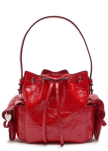 Multipocket mini patent leather bucket bag by ACNE STUDIOS