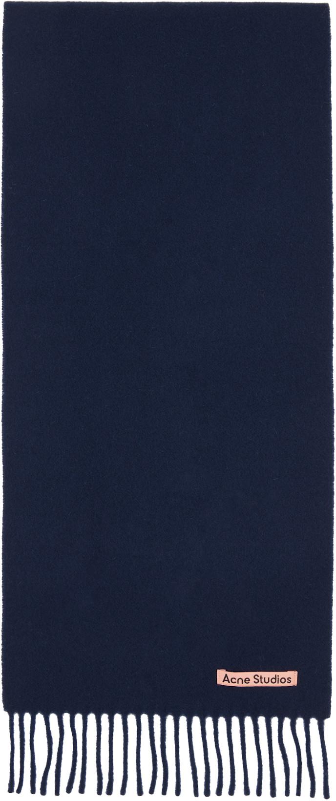 Navy Fringe Wool Narrow Scarf by ACNE STUDIOS