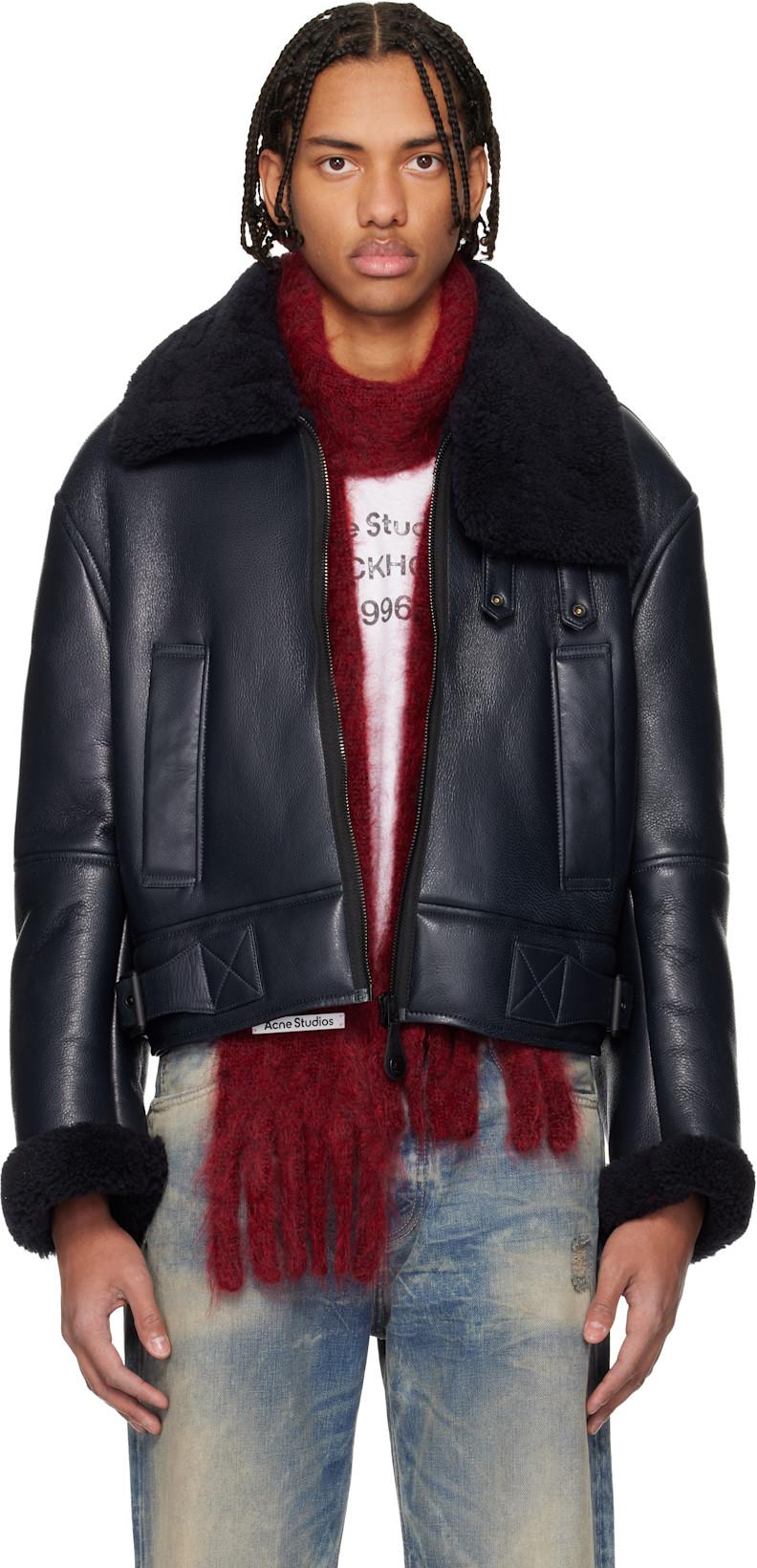 Navy Lambskin Shearling Jacket by ACNE STUDIOS