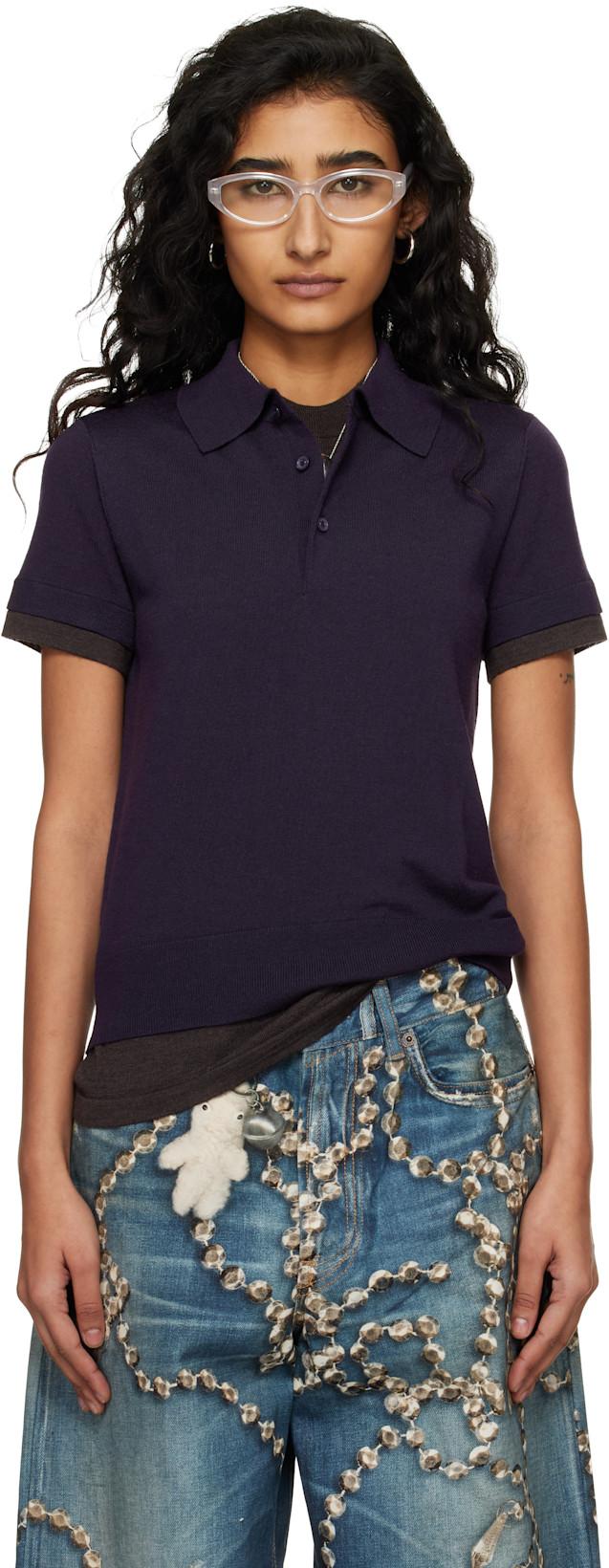Navy Layered Wool Knit Polo by ACNE STUDIOS