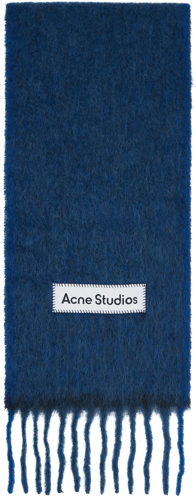 Navy Wool Mohair Narrow Scarf by ACNE STUDIOS