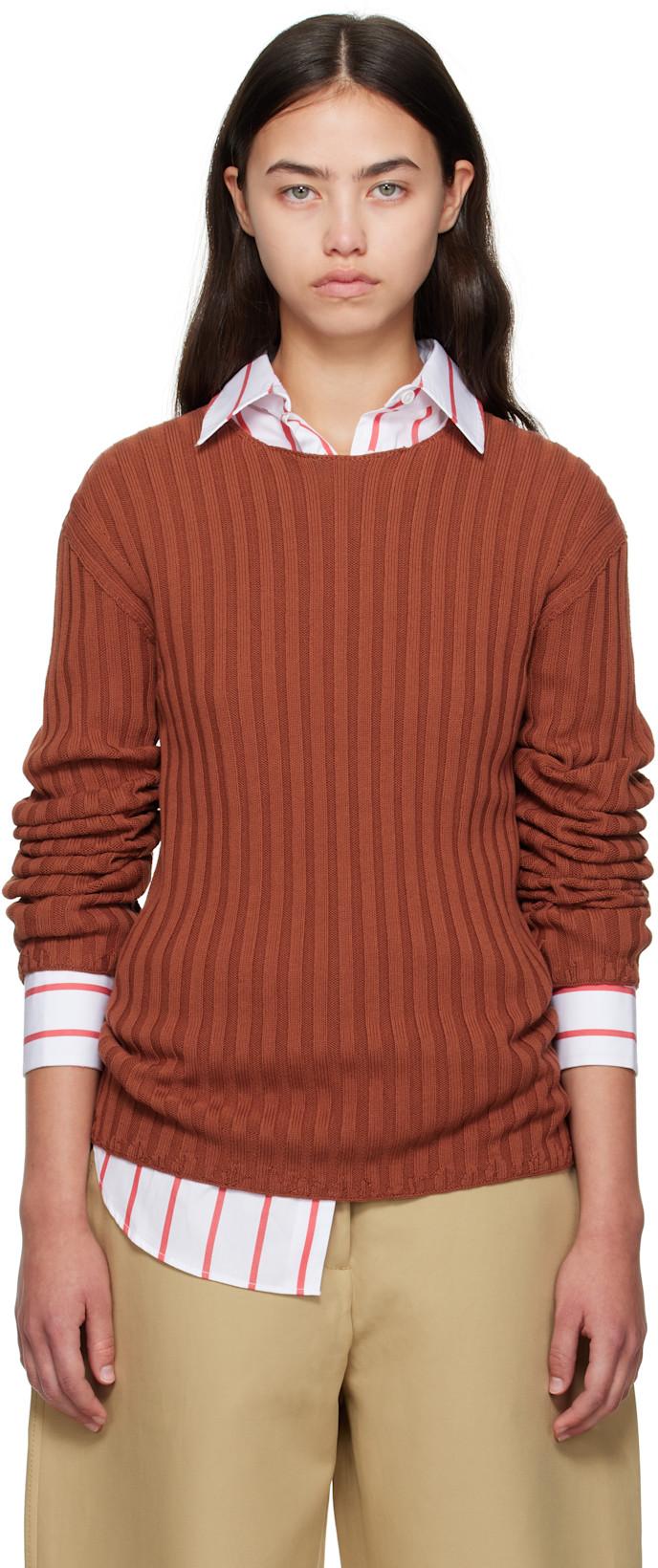 Orange Ribbed Crewneck Knit Sweater by ACNE STUDIOS