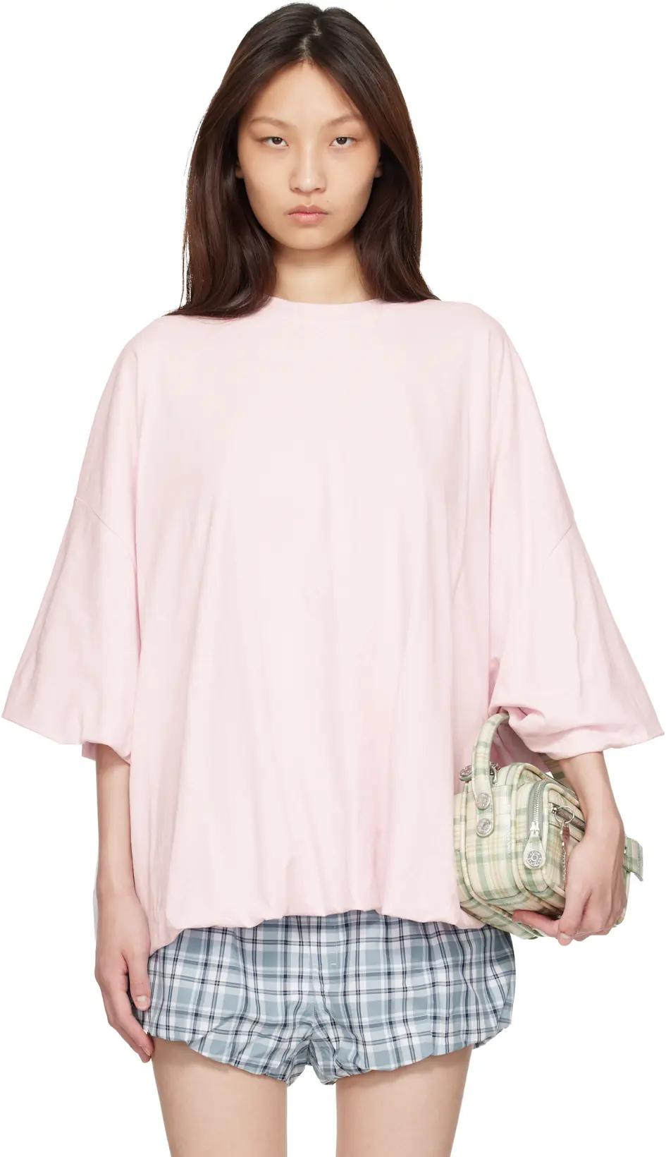 Pink Gathered Logo T-shirt by ACNE STUDIOS