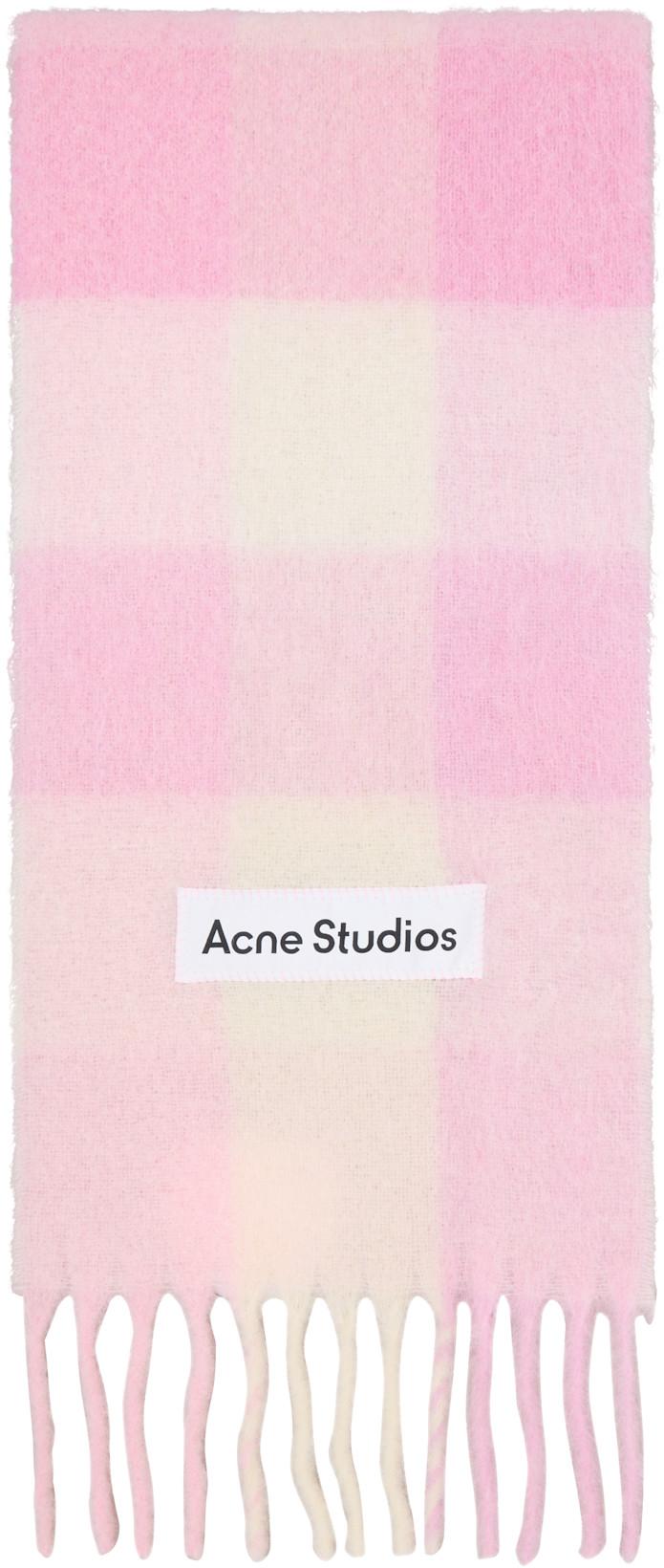 Pink Mohair Checked Scarf by ACNE STUDIOS