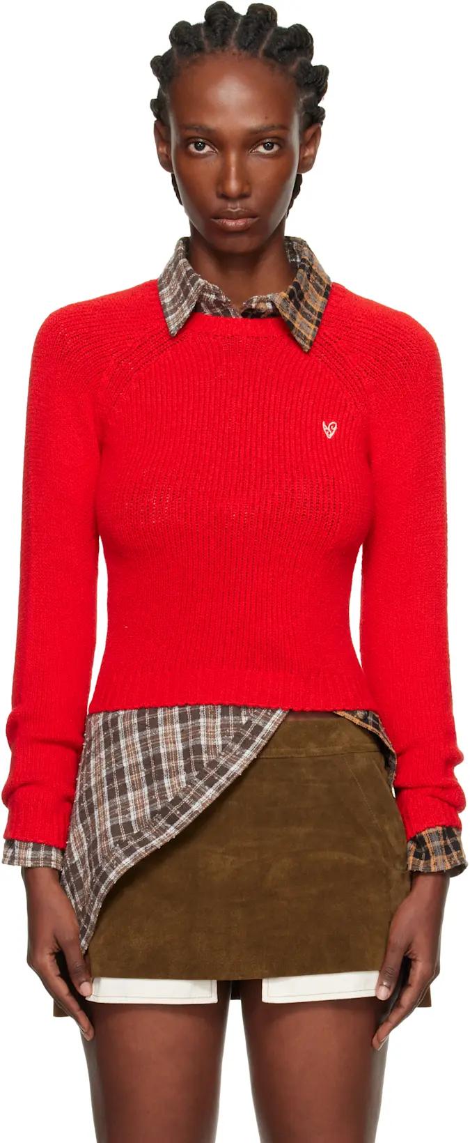 Red Cropped Crewneck Sweater by ACNE STUDIOS