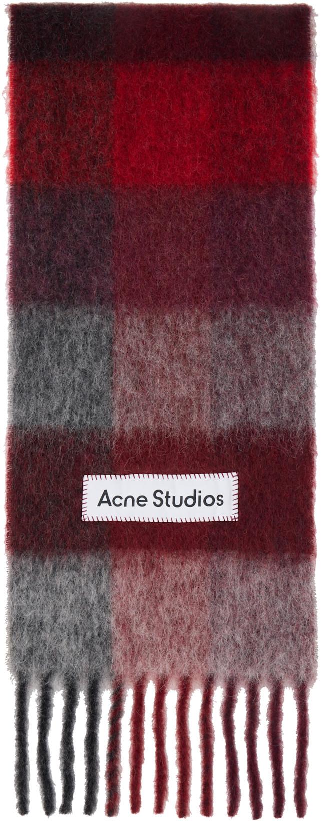 Red Mohair Checked Scarf by ACNE STUDIOS