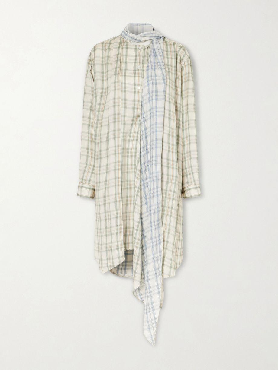 Scarf-detailed checked satin midi dress by ACNE STUDIOS